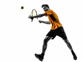 29201051 - one man tennis player in silhouette on white background